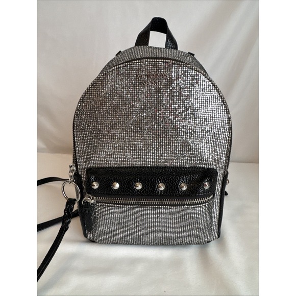 Victorias Secret Handbags - Victorias Secret Silver Sparkle Small City Backpack Purse Bag Studded W/Pockets